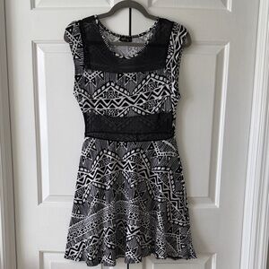 Black and White Patterned Dress with Mesh